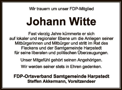 Traueranzeigen Von Johann Witte Trauer Kreiszeitung De