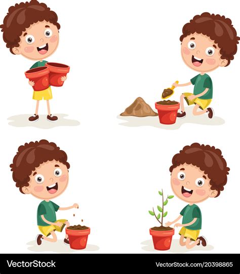 Kid Planting Royalty Free Vector Image Vectorstock