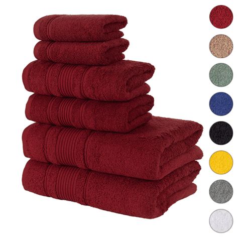 Qute Home Spa And Hotel Towels Luxury 6 Piece Solid Print Cotton Bath Towel Set Burgundy Red