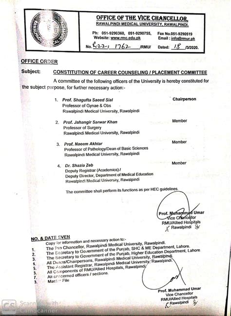 Rmu Policy Notifications Rawalpindi Medical University