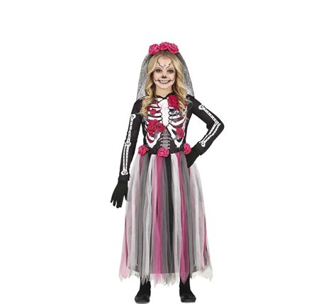 Costume Catrina Con Gonna In Tulle Rosa Per Bambina