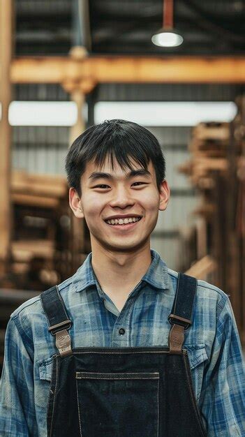 Premium Photo A Smiling Asian Male Worker