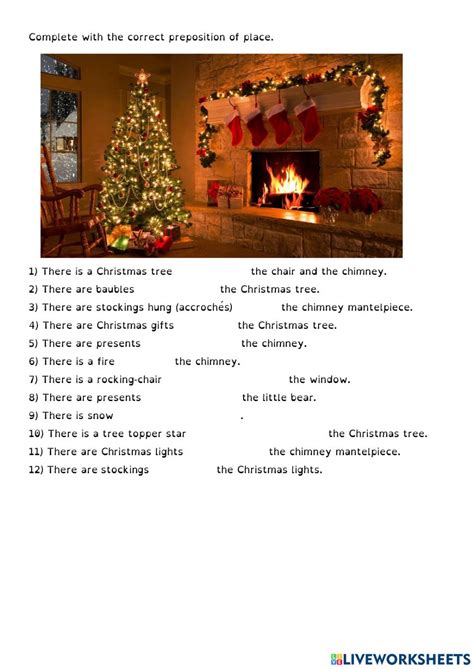 Christmas Scene Prepositions Of Place Worksheet