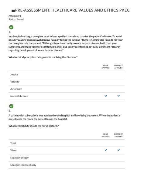 C Healthcare Values And Ethics C Pa Pre Assessment