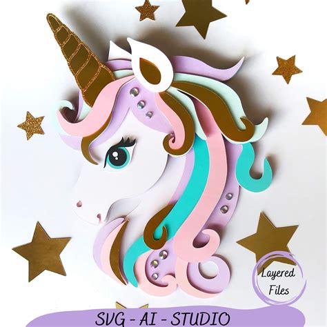 Unicorn Cake Topper Svg Unicorn Head Layered Svg Unicorn Etsy Canada