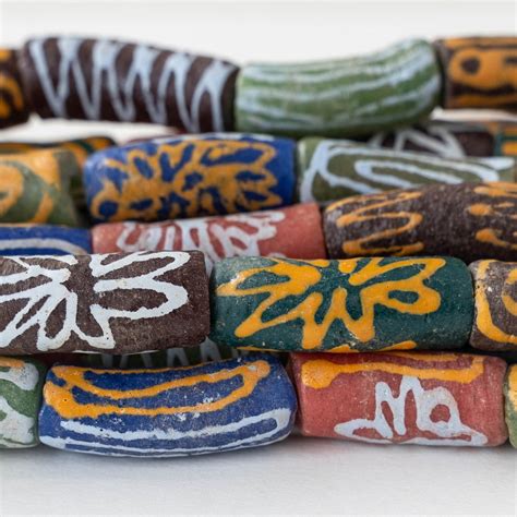 Painted Tube Beads From Ghana Africa Happy Mix 12 Beads