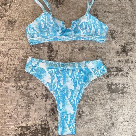 Blue High Waisted Bikini Size 6 Worn Once Perfect Depop
