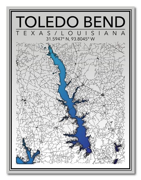 Wall Art Map Print Of Toledo Bend Reservoir Texaslouisiana Etsy