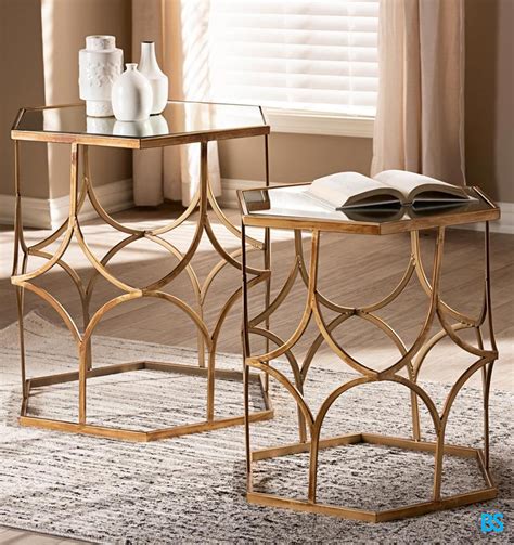 Tables Sada Antique Gold Stackable Mirrored Accent Tables Set Of 2