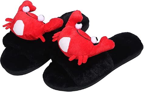 Handkei Womens Fur Slippers Fluffy Lobster Slippers Funny Crab Indoor