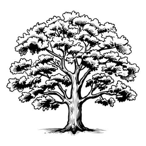 Black And White Illustration Of A Large Tree With Intricate Details