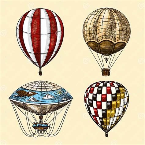 Hot Air Balloons Vector Retro Flying Airships With Decorative Elements