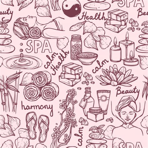 Spa And Massage Doodle Hand Drawn Seamless Pattern Illustrations