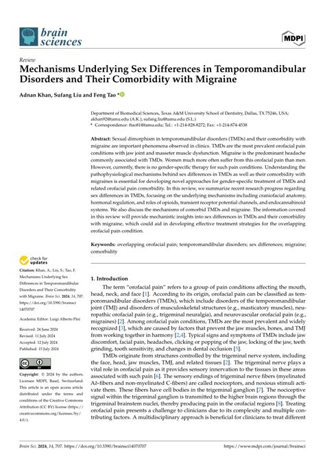 PDF Mechanisms Underlying Sex Differences In Temporomandibular