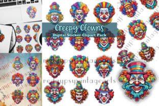 Creepy Clowns Digital Stickers Clipart Graphic By Red Gypsy Vintage