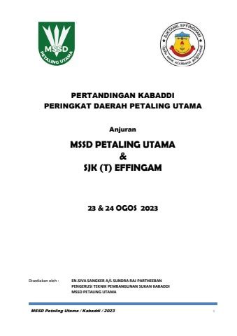 PERATURAN PERTANDINGAN KABADDI MSSD PETALING UTAMA 2023 Sivasangker