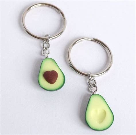 Cute Green Avocado Friendship Keychain Set Hearts Asymmetric Etsy