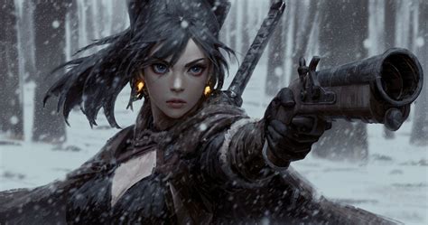 Wallpaper Women Artwork Warrior Sword Weapon Shotgun Snow