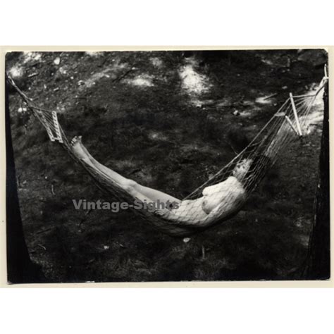 Erotic Study Nude Female Rests In Hammock Boobs Vintage Photo GDR