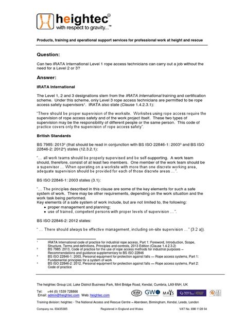 Irata Level 1 Pdf Occupational Safety And Health Safety