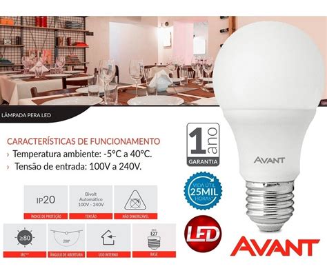 Kit 3 Lâmpadas Led Pera E27 15W 6500K Avant Bivolt Branca