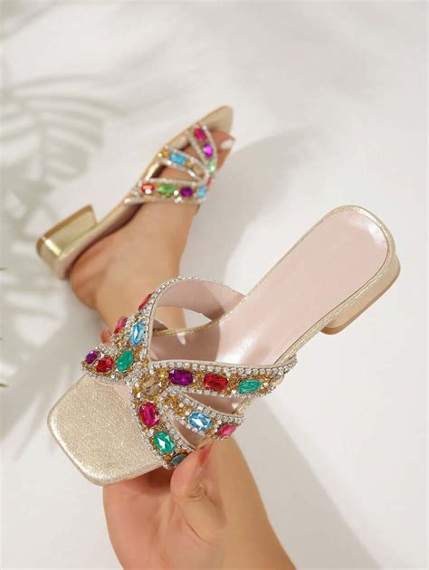 Women Rhinestone Decor Slide Sandals Glamorous Summer Flat Sandals Shein Usa