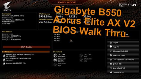 Gigabyte B550 Aorus Elite Ax V2 Bios Walk Thru Youtube