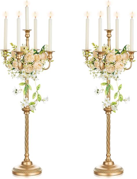 Nuptio Tall Gold Candelabras 34 Inch Candle Stick Holders Set Of 2 Floor Candle