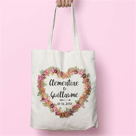 Tote Bag Cœur fleuri personnalisé sac pour le shopping modèle pour