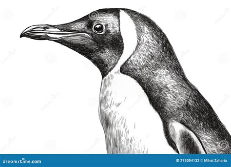 Hand Drawn Ink Illustration Of A Emperor Penguin In Its Natural Habitat