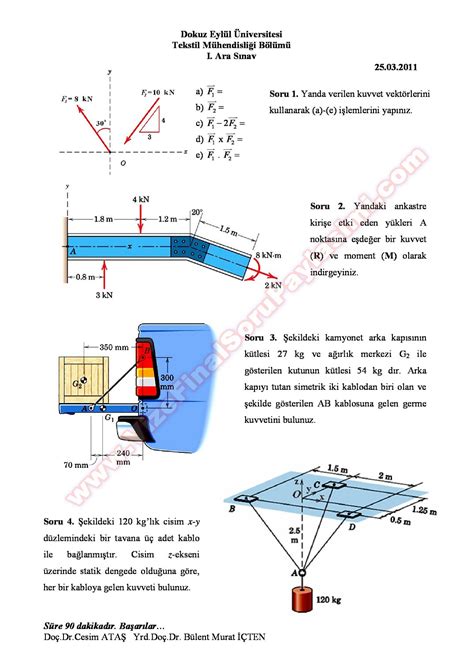 Statik Dersi Vize Sorular Tekstil M Hendisli I Vize Ve Final