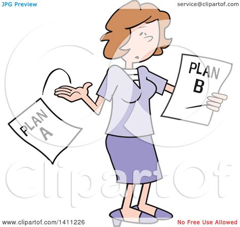 Clipart of a Cartoon Caucasian Woman Moving on to Plan B - Royalty Free ...