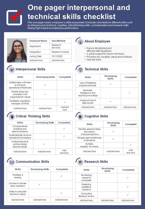 One Pager Interpersonal And Technical Skills Checklist Presentation