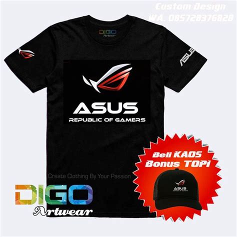 Jual Kaos Game Asus T Shirt Rog Asus Republic Of Gamers Bonus Topi