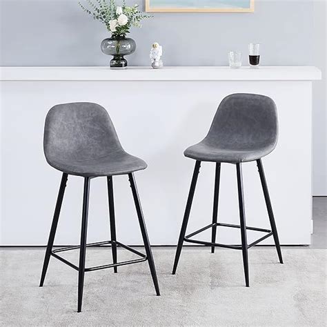 Lemore Lot De Tabourets De Bar De Cuisine En Simili Cuir Gris Avec