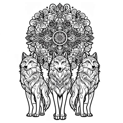 3 Wolves Mandala Coloring Page Online Mandalamaker Online