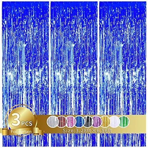 3pcs Blue Metallic Tinsel Foil Fringe Curtains 3 28ft X 6 56ft Blue Ph