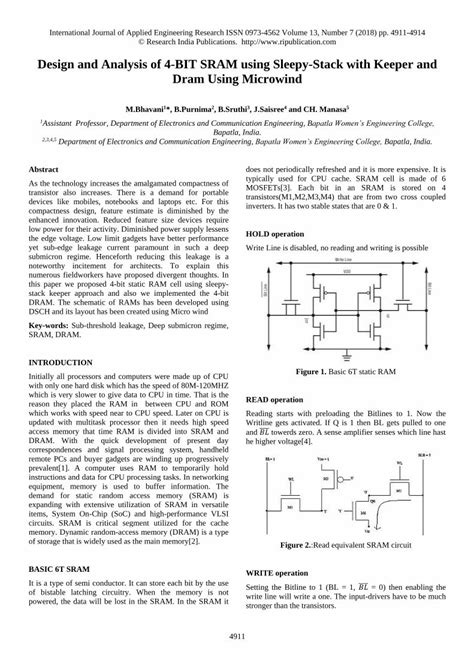 PDF Design And Analysis Of 4 BIT SRAM Using Sleepy And Analysis Of