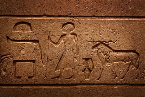 Hieroglyphic Carving On An Ancient Egyptian Sargophagus In An Ancient