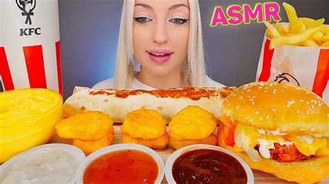 Asmr Eating Kfc Burger Chicken Nuggets Cheese Sauce Fries 치킨너겟 햄버거