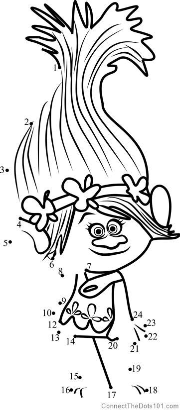 Princess Poppy In Trolls Dot To Dot Printable Worksheet