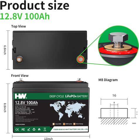 HW Batería de litio LiFePO4 de 12 V 100 Ah batería de litio recargable