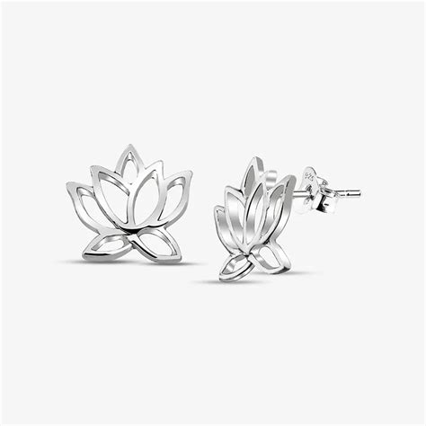 Oxidized Silver Lotus Flower Stud Earrings For Woman