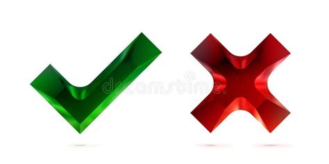 Tick And Cross Signs Glossy Realistic Set Green Check Mark And Red