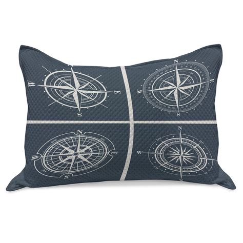 Compass Knitted Quilt Pillowcover White Compasses Navy Blue Background