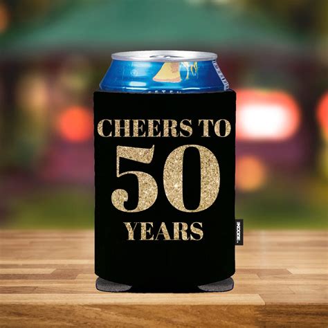 50th Birthday Koozie® Can Cooler Party Favor Black And Gold Etsy