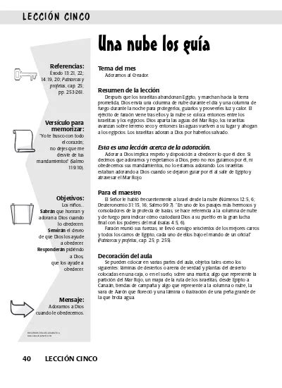 Una nube los guía LECCIÓN CINCO 40 LECCIÓN CINCO Referencias Éxodo 13