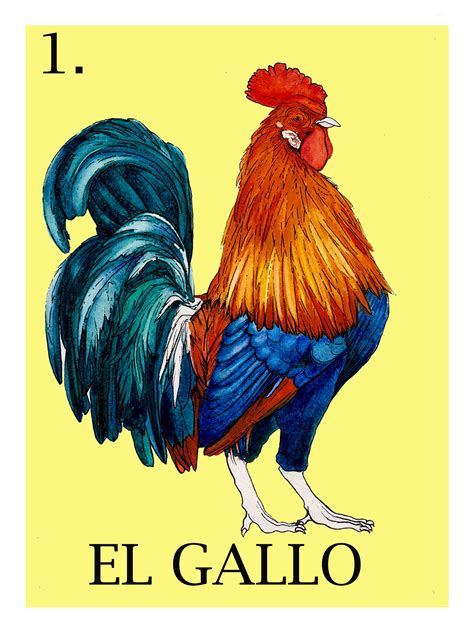 El Gallo, Loteria Printable, Watercolor Painting, Mixed Media Print - Etsy