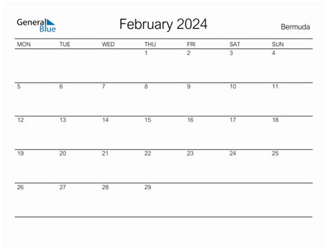 February 2024 Bermuda Monthly Calendar With Holidays