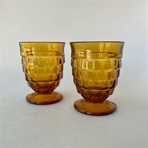 Vintage Indiana Glass Whitehall Cubist Glasses Retro 1970s Set Of Two